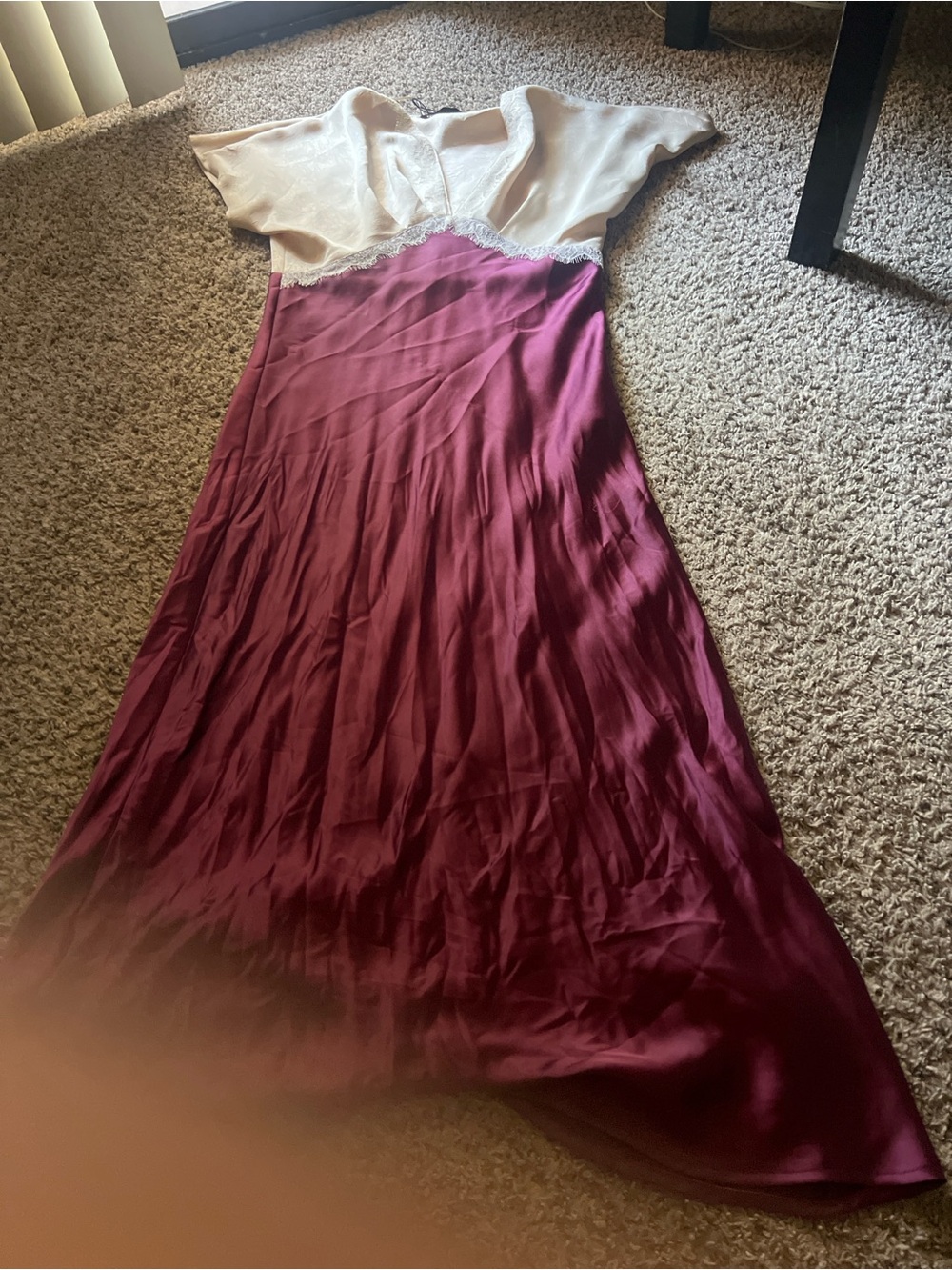 Zara Cream and Burgundy Two-Tone Maxi Skirt